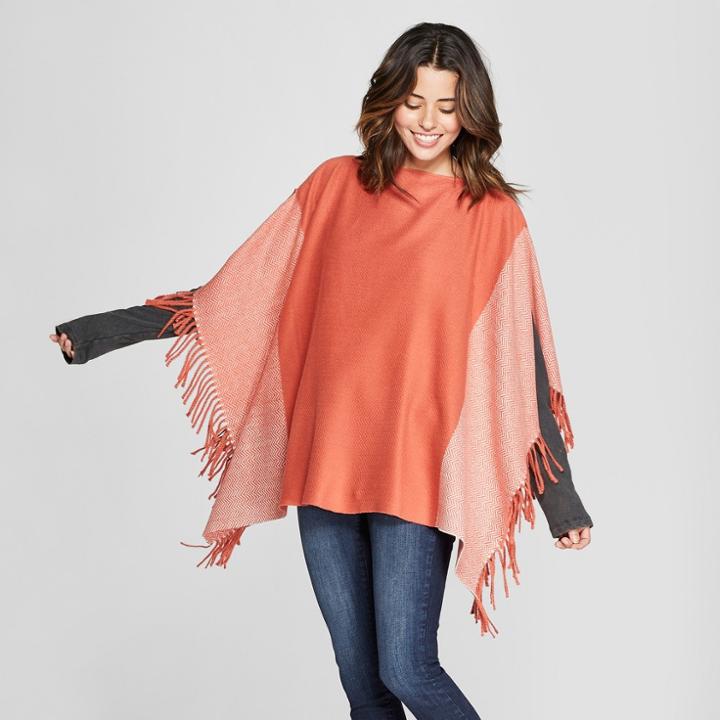 Women's Plaid Cocoon Poncho Sweater - Universal Thread Pink