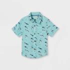 Toddler Boys' Shark Print Challis Woven Short Sleeve Button-down Shirt - Cat & Jack Blue