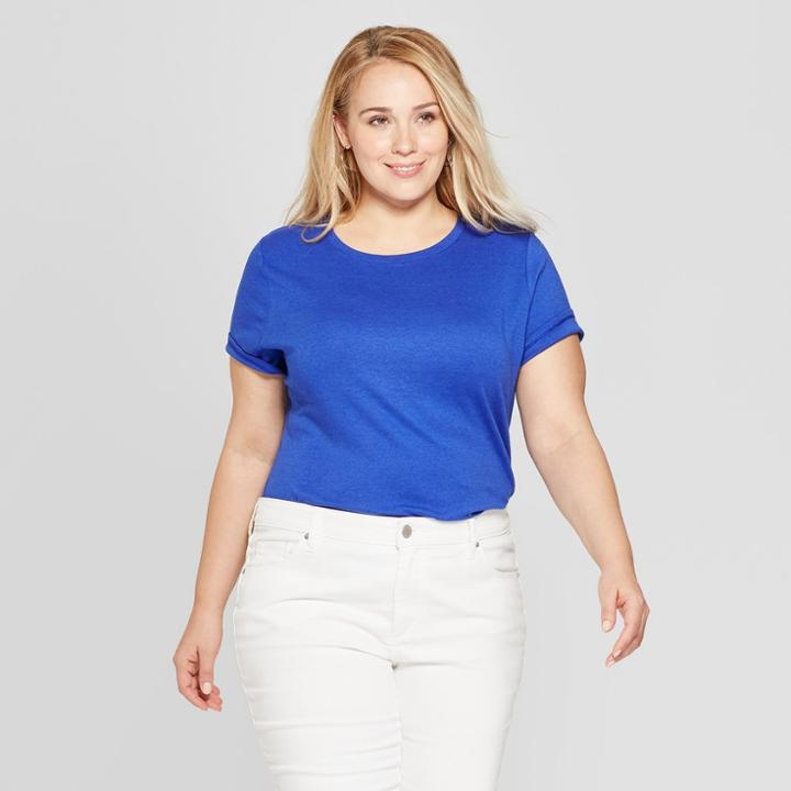 Women's Plus Size Short Sleeve Crew Neck T-shirt - Ava & Viv Blue