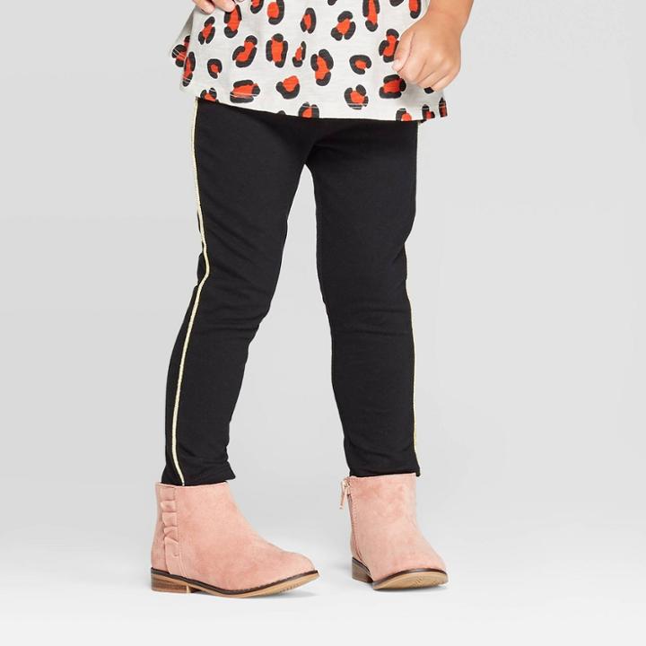 Toddler Girls' Side Stripe Jegging - Cat & Jack Black 5t, Toddler Girl's