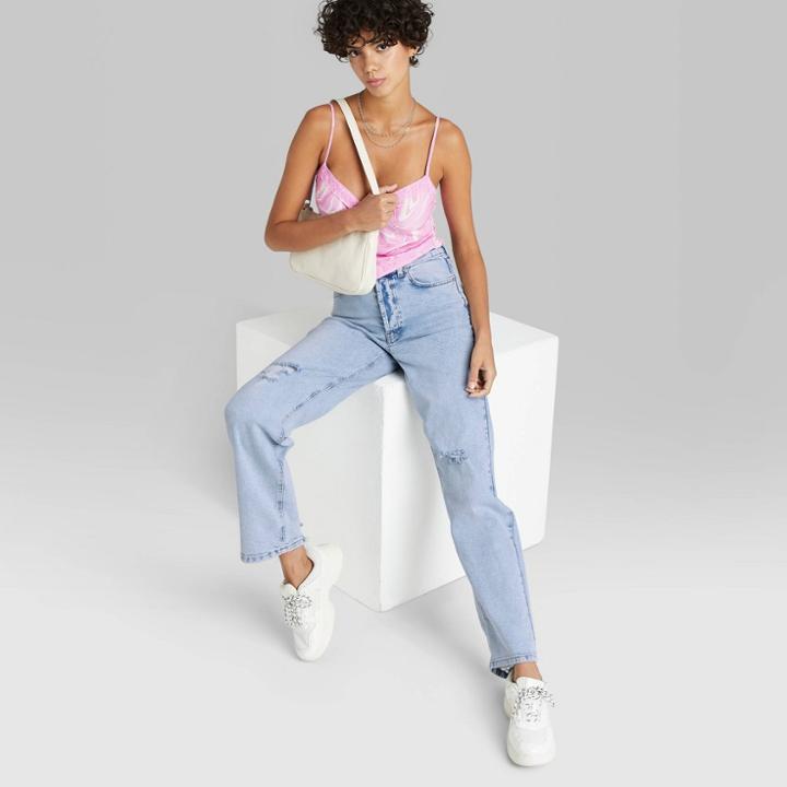 Women's Super-high Rise Distressed Straight Jeans - Wild Fable Light Wash