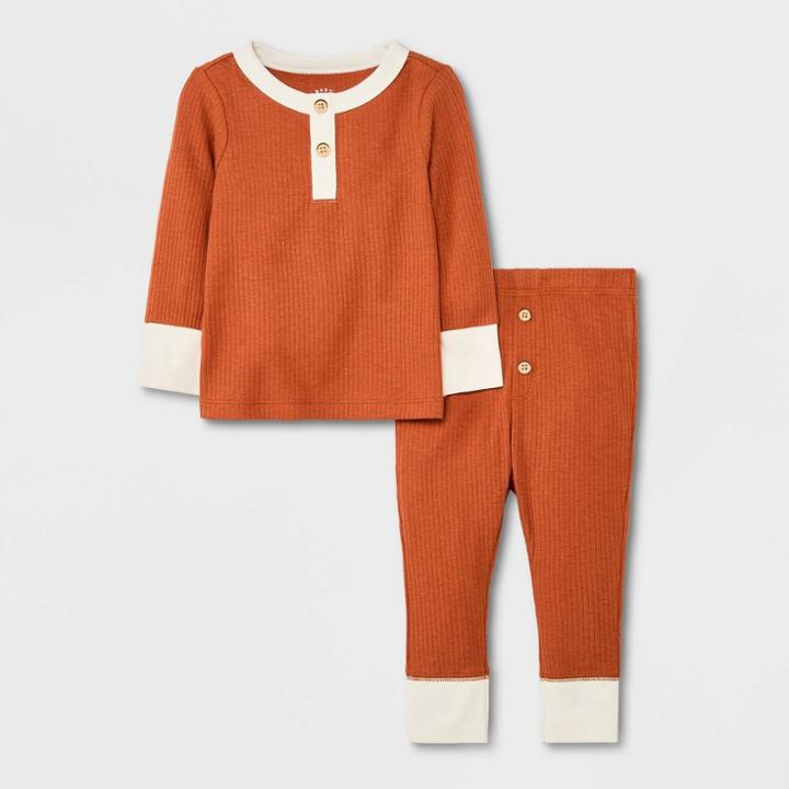 Baby Boys' 2pc Rib Henley Top & Bottom Set - Cat & Jack Orange Newborn