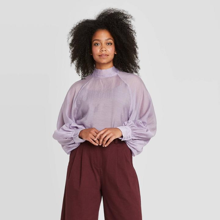 Women's Bishop Long Sleeve Organza Blouse - Prologue Purple