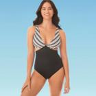 Women's Slimming Control Side Cut Out One Piece Swimsuit - Beach Betty By Miracle Brands Black/white S, Women's,