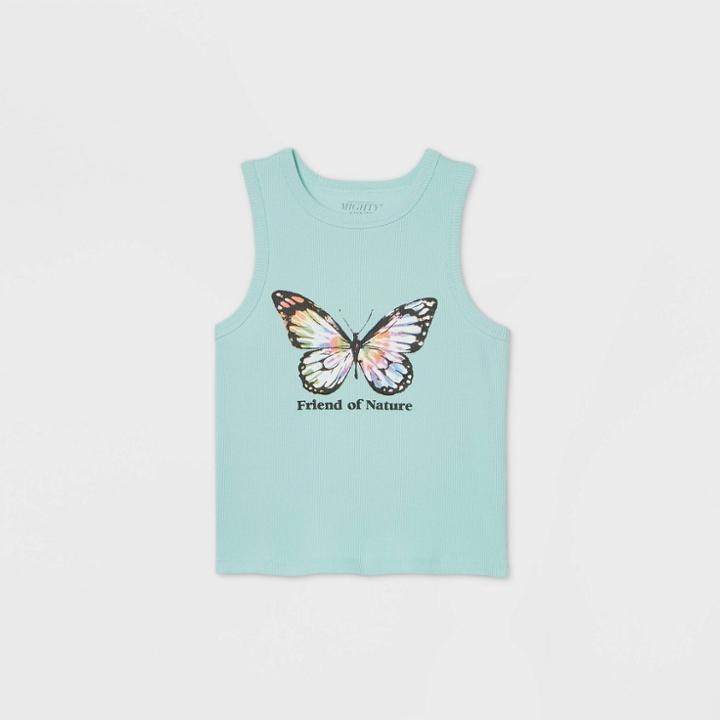 Mighty Fine Women's Butterfly Ribbed Cropped Graphic Tank Top - Blue