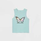 Mighty Fine Women's Butterfly Ribbed Cropped Graphic Tank Top - Blue