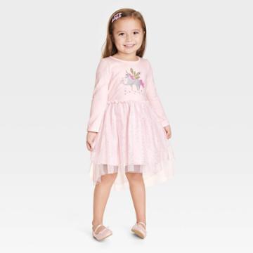 Toddler Girls' Unicorn Sequin Tulle Long Sleeve Dress - Cat & Jack Pink