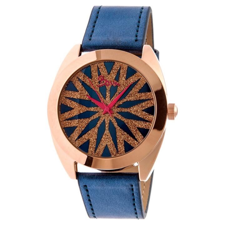 Women's Boum Etoile Glitter-inlaid Dial Leather Strap Watch- Blue