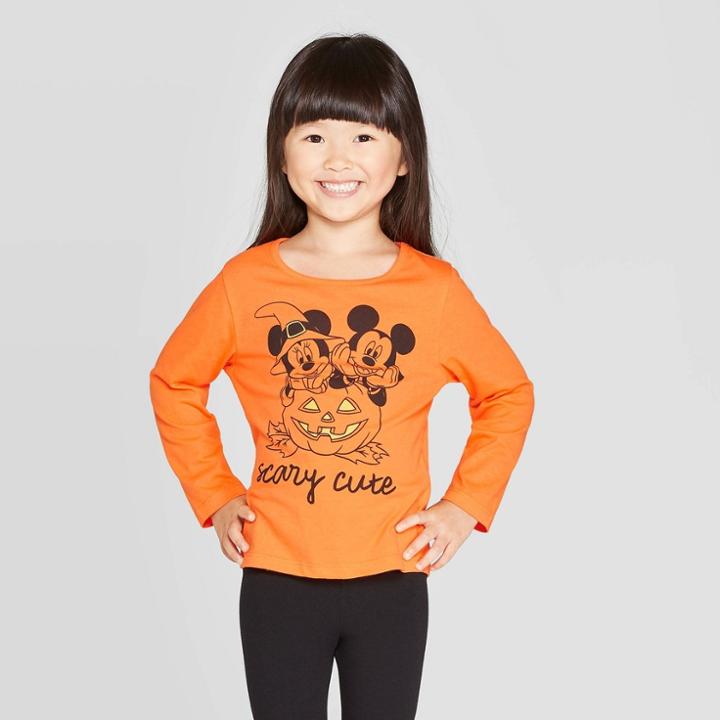 Toddler Girls' Mickey Mouse Scary Cute Halloween Long Sleeve T-shirt Orange