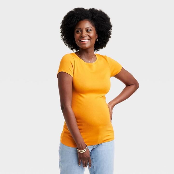 Short Sleeve Non-shirred Maternity T-shirt - Isabel Maternity By Ingrid & Isabel Orange