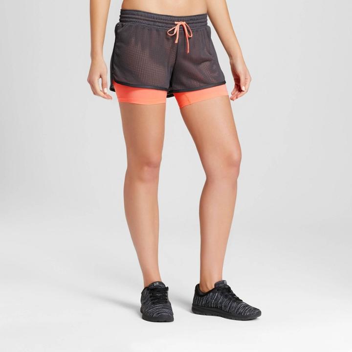 Women's Layered Train Shorts - C9 Champion Dark Gray/coral