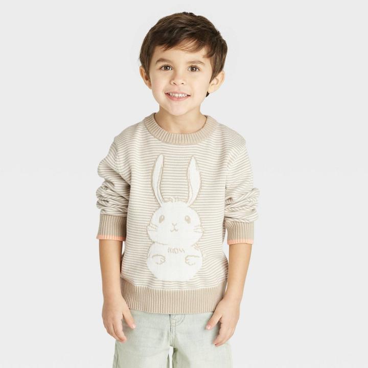 Toddler Boys' Striped Bunny Sweater - Cat & Jack Tan