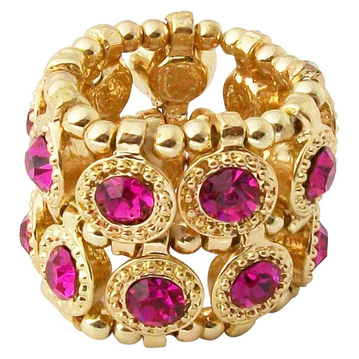 Zirconite Stretch Ring With Crystals - Fuchsia, Women's