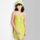 Women's Sleeveless Tie-front Fit & Flare Woven Dress - Wild Fable Lime Green Floral