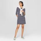 Women's Striped Casual Fit 3/4 Sleeve Crew Neck Knit Dress - A New Day Navy/white (blue/white)