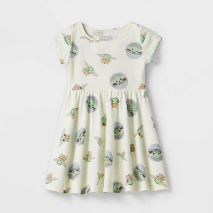 Lucas Toddler Girls' Baby Yoda Printed Skater Dress - White