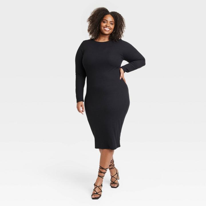 Women's Open Back Long Sleeve Bodycon Dress - Ava & Viv Black