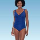 Women's Slimming Control Shirred Front Double Strap Tankini Top - Dreamsuit By Miracle Brands Blue