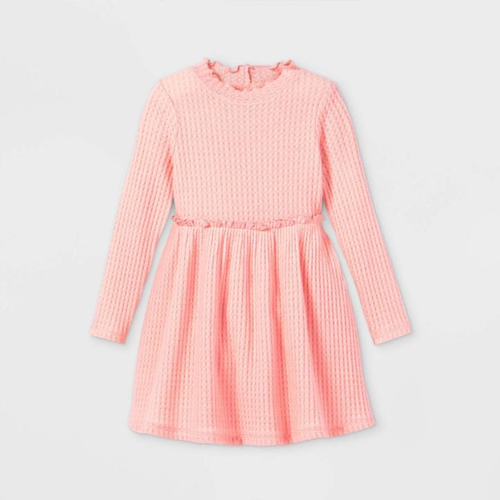 Toddler Girls' Mock Neck Cozy Waffle Long Sleeve Dress - Art Class