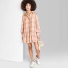 Women's Ascot + Hart Long Sleeve Graphic Peplum Plaid Dress - Yellow