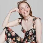 Women's Floral Strappy Flutter Sleeve Cropped Top - Wild Fable Black/mauve