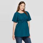 Maternity Elbow Sleeve Crepe Blouse - Isabel Maternity By Ingrid & Isabel Teal Xxl, Women's, Blue