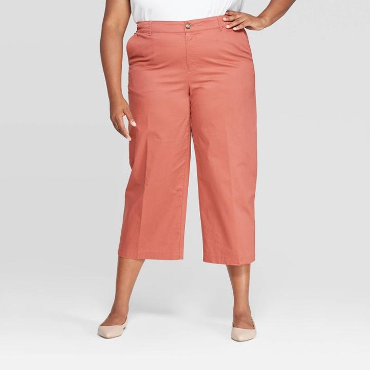 Women's Plus Size Cropped Wide Leg Chino Pants - Ava & Viv Red