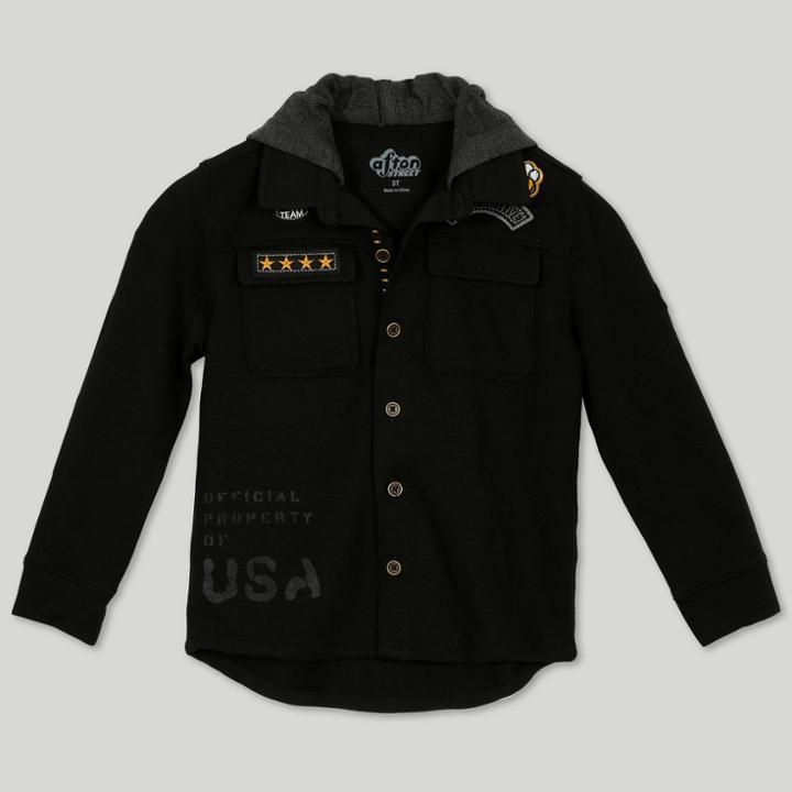 Afton Street Toddler Boys' Long Sleeve Button-down Shirt - Black