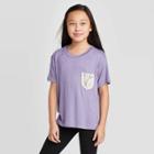 Petitegirls' Short Sleeve Knit T-shirt With Lace Pocket - Art Class Purple S, Girl's,