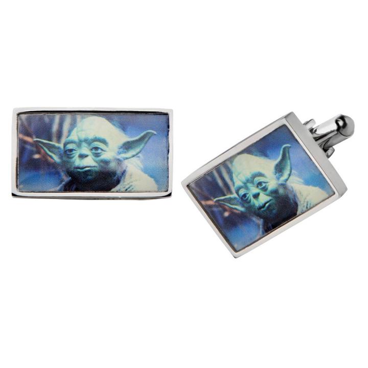 Men's Star Wars Yoda Graphic Stainless Steel Rectangular Cufflinks