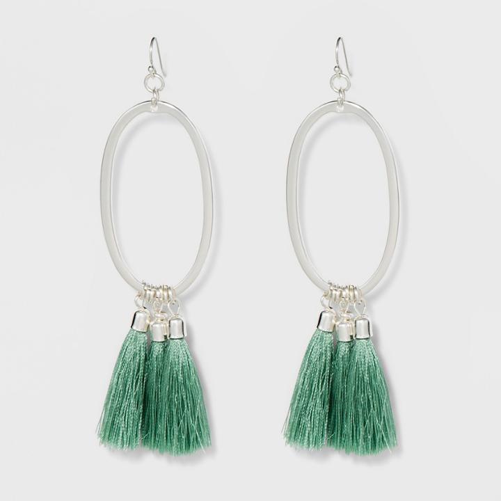 Wire Ovals And Tassels Earrings - A New Day Green/silver