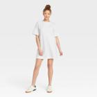 Women's Elbow Sleeve Knit T-shirt Dress - A New Day White
