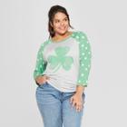 Women's Plus Size 3/4 Sleeve Four Leaf Clover Raglan Graphic T-shirt - Grayson Threads (juniors') - Gray