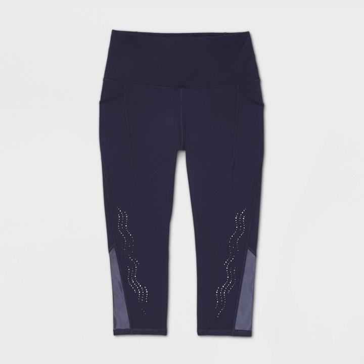 Women's Plus Size High-rise Sculpted Linear Laser Cut Capri Leggings 21 - All In Motion Navy 1x, Women's, Size: