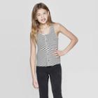 Girls' Button Front Swing Tank Top - Art Class Black/white