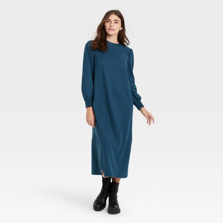 Women's Long Sleeve High Slit Knit Dress - Who What Wear Blue