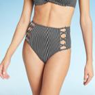 Women's Caged High Waist Bikini Bottom - Shade & Shore Black And White Stripe S, Women's, Size: Small, White Black