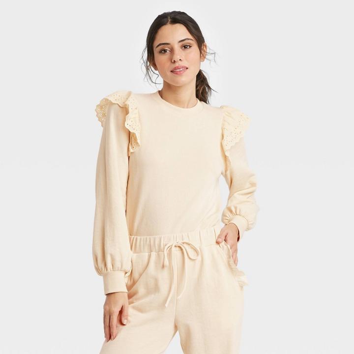 Women's Puff Sleeve Sweatshirt - Who What Wear Cream