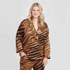 Women's Plus Size Animal Print Long Sleeve V-neck Silky Blazer Blouse - Who What Wear Brown 1x, Women's,