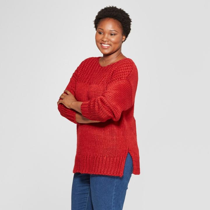 Women's Plus Size Long Sleeve Chunky Knit Sweater - Universal Thread Red