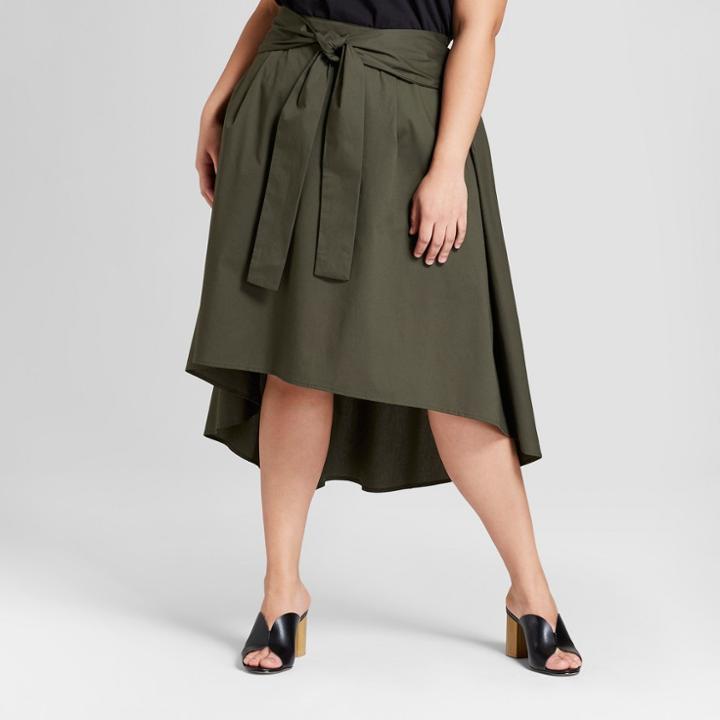Women's Plus Size Tie Front Midi Skirt - Who What Wear Olive (green)