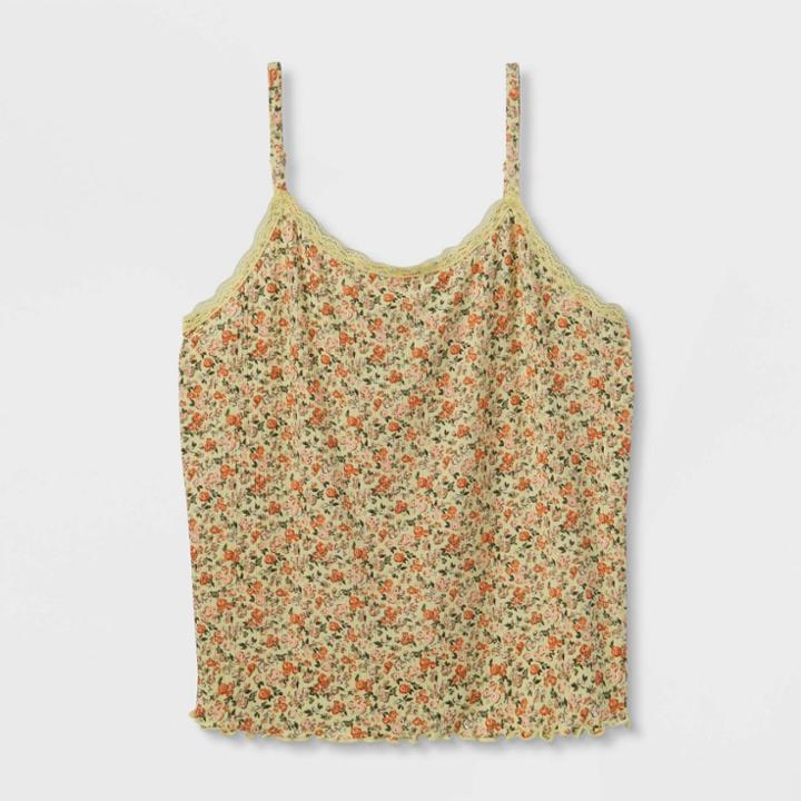 Girls' Lace Trim Cami - Art Class Light Yellow Floral