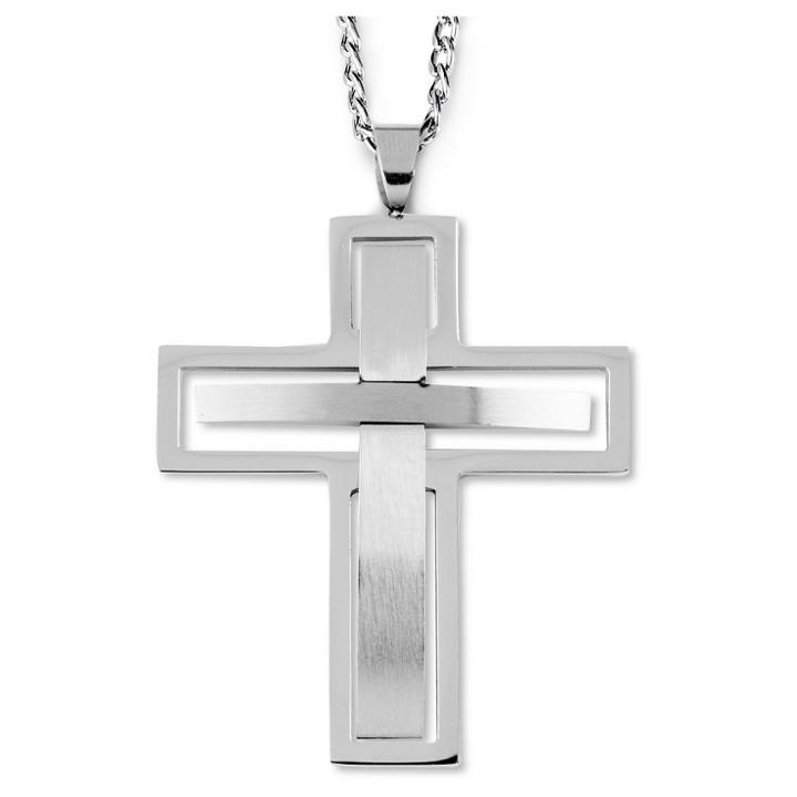 Men's West Coast Jewelry Stainless Steel Dual Finish Cross Cut-out Pendant,