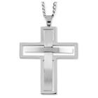 Men's West Coast Jewelry Stainless Steel Dual Finish Cross Cut-out Pendant,
