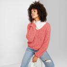 Women's Long Sleeve Crewneck Fuzzy Sweater - Wild Fable Coral Blossom Xl, Women's, Pink