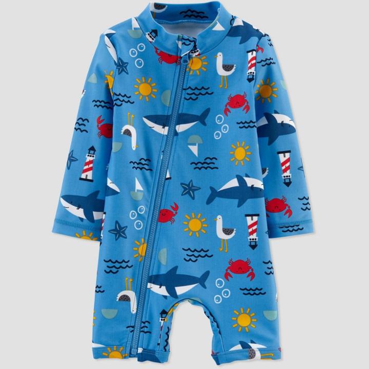 Baby Boys' Whales One Piece Swimsuit - Just One You Made By Carter's Blue 3m, Infant Boy's