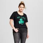 Women's Plus Size St. Patrick's Day Glitter Clover Scoop Neck Short Sleeve Graphic T-shirt - Grayson Threads (juniors') - Black