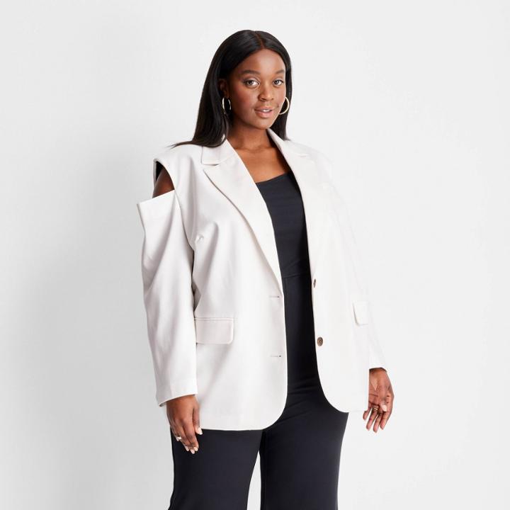 Women's Plus Size Open Shoulder Oversized Blazer - Future Collective With Kahlana Barfield Brown Cream