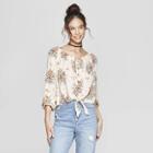 Women's Floral Print Long Sleeve Off The Shoulder Top - Xhilaration White