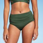 Women's Shirred High Coverage High Waist Bikini Bottom - Kona Sol Dark Green